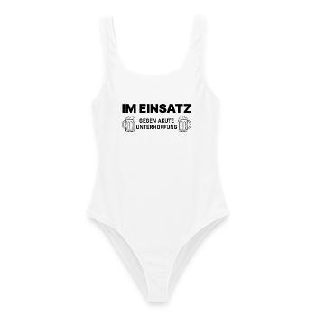 Im Einsatz gegen akute Unterhopfung – Bierspruch - Frauen Badeanzug - Weiß - Vorne - AI Model Female 172 dark (172cm)