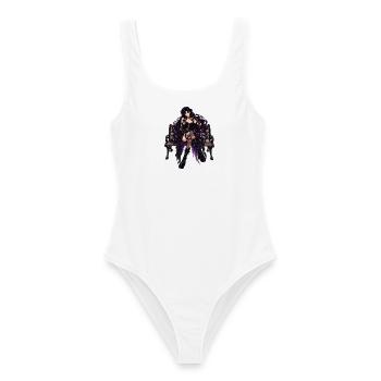 Gothic-Frau auf Parkbank – Violette Eleganz - Frauen Badeanzug - Weiß - Vorne - AI Model Female 172 dark (172cm)