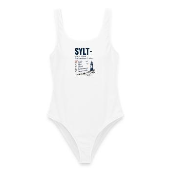Sylt ganz oben auf meiner Liste - Frauen Badeanzug - Weiß - Vorne - AI Model Female 172 dark (172cm)