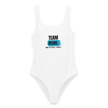 Team Decke – mir ist kalt - Frauen Badeanzug - Weiß - Vorne - AI Model Female 172 dark (172cm)