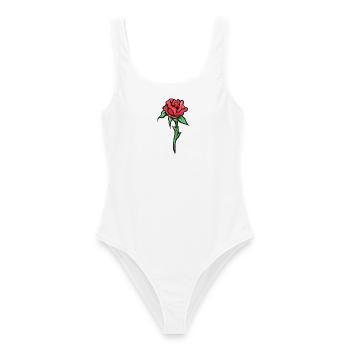 Crimson Rose Aquarell-Skizze - Frauen Badeanzug - Weiß - Vorne - AI Model Female 172 dark (172cm)