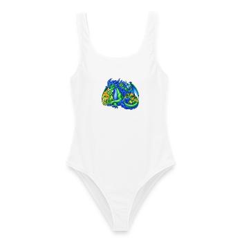 Liebevolle Drachenmama mit drei süßen Drachenbabys - Frauen Badeanzug - Weiß - Vorne - AI Model Female 172 dark (172cm)