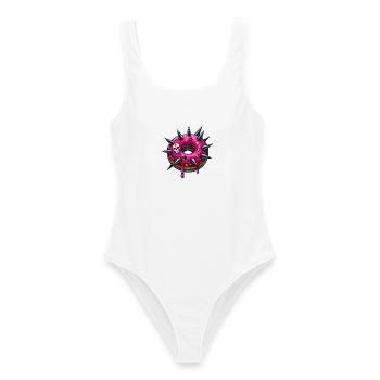 Punk Donut mit pinker Glasur und Totenköpfen - Frauen Badeanzug - Weiß - Vorne - AI Model Female 172 dark (172cm)