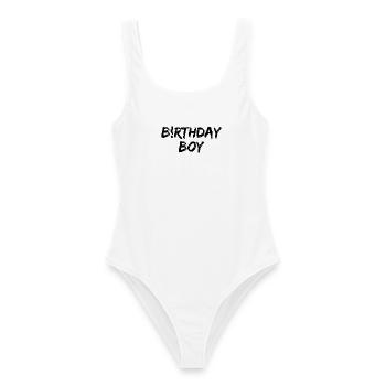 BiRTHDAY BOY, GEBURTSTAGSKIND, HAPPY BIRTHDAY MANN - Frauen Badeanzug - Weiß - Vorne - AI Model Female 172 dark (172cm)