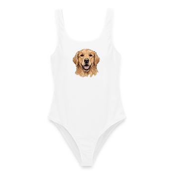 Goldener Retriever Porträt Illustration - Frauen Badeanzug - Weiß - Vorne - AI Model Female 172 dark (172cm)