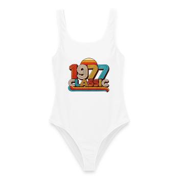 1977 Retro Rainbow Classic - Frauen Badeanzug - Weiß - Vorne - AI Model Female 172 dark (172cm)