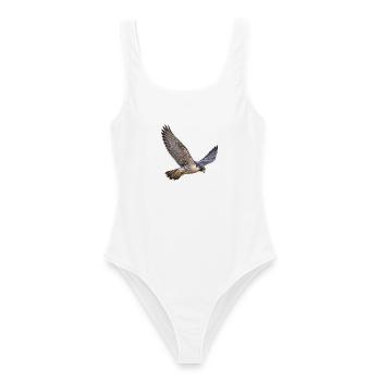 Wanderfalke im Flug – Falke mit gemusterter Brust - Frauen Badeanzug - Weiß - Vorne - AI Model Female 172 dark (172cm)