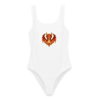 Feuerdrache – Rotes Wappen mit Gold und Flammen - Frauen Badeanzug - Weiß - Vorne - AI Model Female 172 dark (172cm)