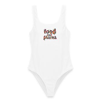 Food Not Pharma Bunte Blumenbuchstaben - Frauen Badeanzug - Weiß - Vorne - AI Model Female 172 dark (172cm)