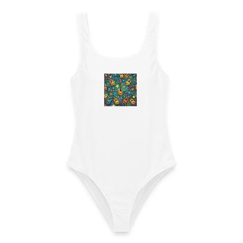 Psychedelische Gitarre Im 60er Hippie Stil - Frauen Badeanzug - Weiß - Vorne - AI Model Female 172 dark (172cm)