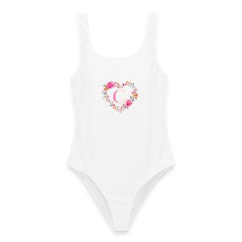 C Monogramm Blumen Herz personalisierbar - Frauen Badeanzug - Weiß - Vorne - AI Model Female 172 dark (172cm)