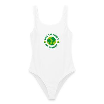 Save the Planet - Kill yourself - Frauen Badeanzug - Weiß - Vorne - AI Model Female 172 dark (172cm)