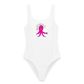 GameSquid – Tintenfisch spielt Brettspiele - Frauen Badeanzug - Weiß - Vorne - AI Model Female 172 dark (172cm)