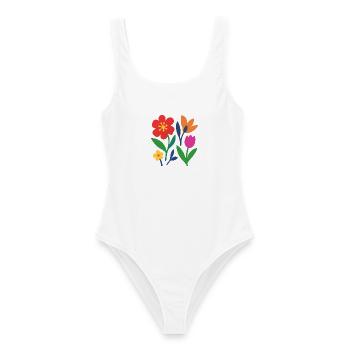 Pop Flowers – bunt & stilisiert - Frauen Badeanzug - Weiß - Vorne - AI Model Female 172 dark (172cm)
