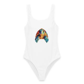Meeresschildkröte bunte Aquarell-Tier-Illustration - Frauen Badeanzug - Weiß - Vorne - AI Model Female 172 dark (172cm)