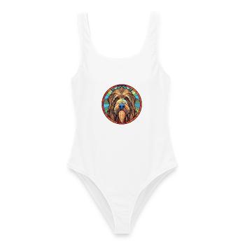 Briard-Hunderasse Bunte Aquarell-Illustration - Frauen Badeanzug - Weiß - Vorne - AI Model Female 172 dark (172cm)