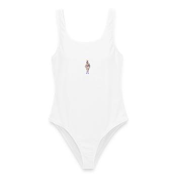 Zebra bunt 3-farbig - Frauen Badeanzug - Weiß - Vorne - AI Model Female 172 dark (172cm)