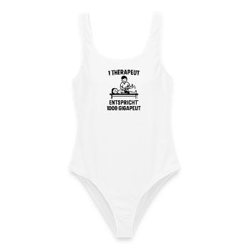 Physio Motivation KNOW YOUR VALUE Therapeut - Frauen Badeanzug - Weiß - Vorne - AI Model Female 172 dark (172cm)