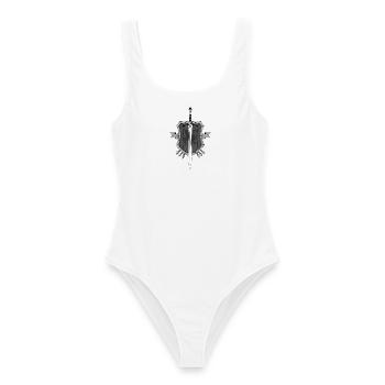 Schwert Schild Emblem - Frauen Badeanzug - Weiß - Vorne - AI Model Female 172 dark (172cm)
