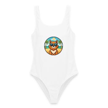 Ingwer Langhaar Katze Rasse Cartoon Sonnenbrille Strand - Frauen Badeanzug - Weiß - Vorne - AI Model Female 172 dark (172cm)