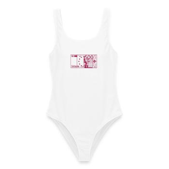 500 EUR Geld Schein für Glitterdruck optimiert - Frauen Badeanzug - Weiß - Vorne - AI Model Female 172 dark (172cm)