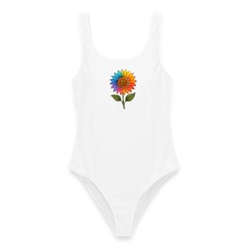 Rainbow Sunflower – Farbenfrohes Blumendesign mit - Frauen Badeanzug - Weiß - Vorne - AI Model Female 172 dark (172cm)