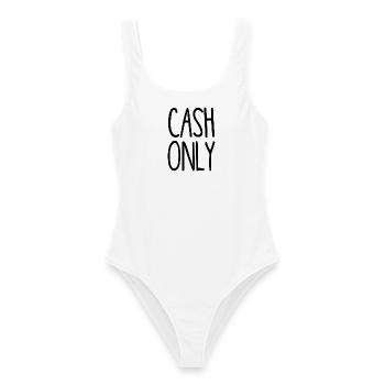 cash only - nur Bargeld - nur Bares ist wahres - Frauen Badeanzug - Weiß - Vorne - AI Model Female 172 dark (172cm)