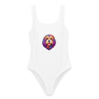 Lhasa Apso Hunderasse Cartoon Kawaii Illustration - Frauen Badeanzug - Weiß - Vorne - AI Model Female 172 dark (172cm)