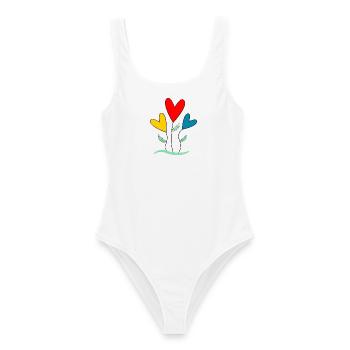 FLEUR. - FLOWER. NATUR. ÖKOLOGIE. - GLÜCK. ZEN - Frauen Badeanzug - Weiß - Vorne - AI Model Female 172 dark (172cm)