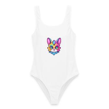 Birma Heilige Katze Rasse Aquarell Karikatur Kawaii - Frauen Badeanzug - Weiß - Vorne - AI Model Female 172 dark (172cm)