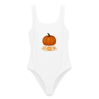 Kürbis Tarot Karten Halloween Design 🎃 - Frauen Badeanzug - Weiß - Vorne - AI Model Female 172 dark (172cm)