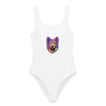 Böhmischer Schäferhund Rasse Cartoon Kawaii Illustration - Frauen Badeanzug - Weiß - Vorne - AI Model Female 172 dark (172cm)