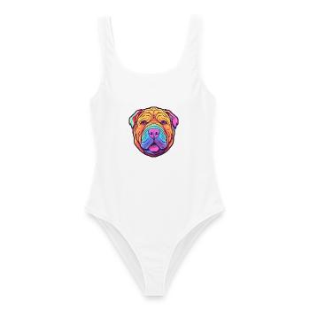 Chinesische Shar Pei Hunderasse Cartoon Kawaii Illustra - Frauen Badeanzug - Weiß - Vorne - AI Model Female 172 dark (172cm)