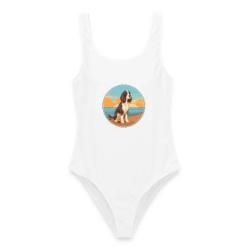English Springer Spaniel Hunderasse Cartoon Kawaii - Frauen Badeanzug - Weiß - Vorne - AI Model Female 172 dark (172cm)