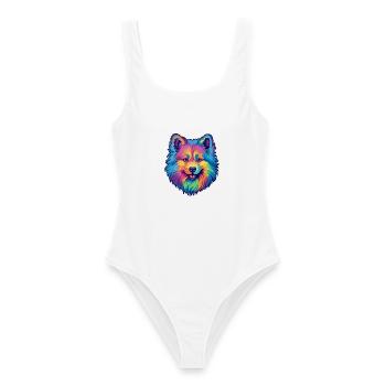 Keeshond Hunderasse Cartoon Kawaii Illustration - Frauen Badeanzug - Weiß - Vorne - AI Model Female 172 dark (172cm)