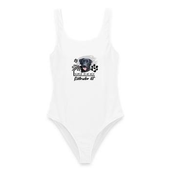 Schwarzer Labrador Spruch Zuhause ist wo mein..... - Frauen Badeanzug - Weiß - Vorne - AI Model Female 172 dark (172cm)