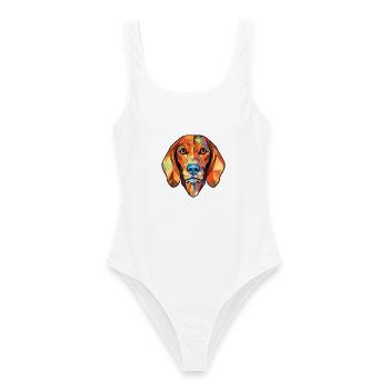 Bosnischer rauer Jagdhund Hunderasse Aquarell - Frauen Badeanzug - Weiß - Vorne - AI Model Female 172 dark (172cm)