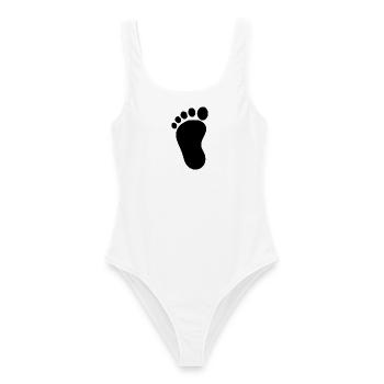 Babyfuß schwarz Geschenk zur Geburt Taufe - Frauen Badeanzug - Weiß - Vorne - AI Model Female 172 dark (172cm)