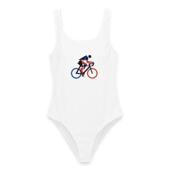 Bauhaus Geometric Cyclist Retro Risograph Art - Frauen Badeanzug - Weiß - Vorne - AI Model Female 172 dark (172cm)