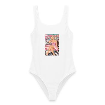 Rockabilly Pinup Girl blond im 50er Jahre Diner - Frauen Badeanzug - Weiß - Vorne - AI Model Female 172 dark (172cm)