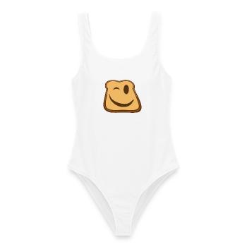 Winkender Toast Emoji - Frauen Badeanzug - Weiß - Vorne - AI Model Female 172 dark (172cm)