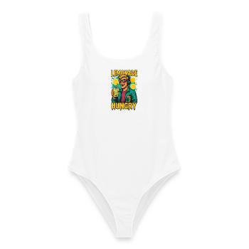 Limonade und Musik im bunten 80er Retrolook - Frauen Badeanzug - Weiß - Vorne - AI Model Female 172 dark (172cm)