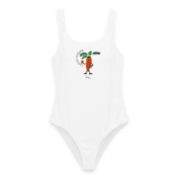 CleverCarrot – schlaue Karotte mit Büchern - Frauen Badeanzug - Weiß - Vorne - AI Model Female 172 dark (172cm)