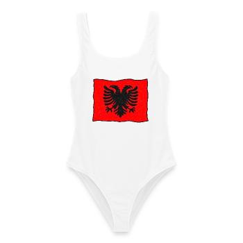 Albanische Flagge im Wind – Handgezeichnet - Frauen Badeanzug - Weiß - Vorne - AI Model Female 172 dark (172cm)