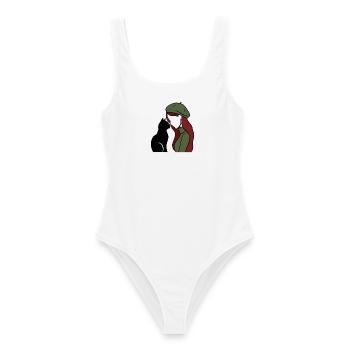 ragazza_rossa_con_basco_verde_con_gatto_nero - Frauen Badeanzug - Weiß - Vorne - AI Model Female 172 dark (172cm)