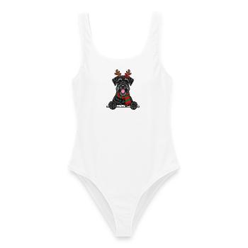 Riesenschnauzer Weihnachtshund mit Rentierohren - Frauen Badeanzug - Weiß - Vorne - AI Model Female 172 dark (172cm)