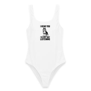 Husky Sprüche Huskies Hund Lustiges Husky Geschenk - Frauen Badeanzug - Weiß - Vorne - AI Model Female 172 dark (172cm)