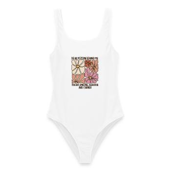 Dear Person Behind Me – Selbstliebe Retro Blumen - Frauen Badeanzug - Weiß - Vorne - AI Model Female 172 dark (172cm)