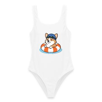 Süßes Kawaii Corgi Schwimm-Sommerstrandshirt - Frauen Badeanzug - Weiß - Vorne - AI Model Female 172 dark (172cm)