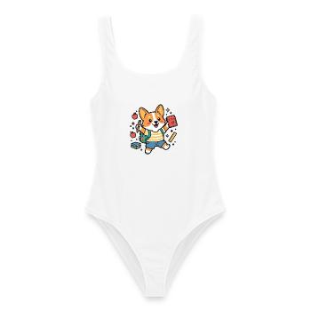 Niedliches Kawaii-Corgi-Hundehemd zurück zur Schule - Frauen Badeanzug - Weiß - Vorne - AI Model Female 172 dark (172cm)